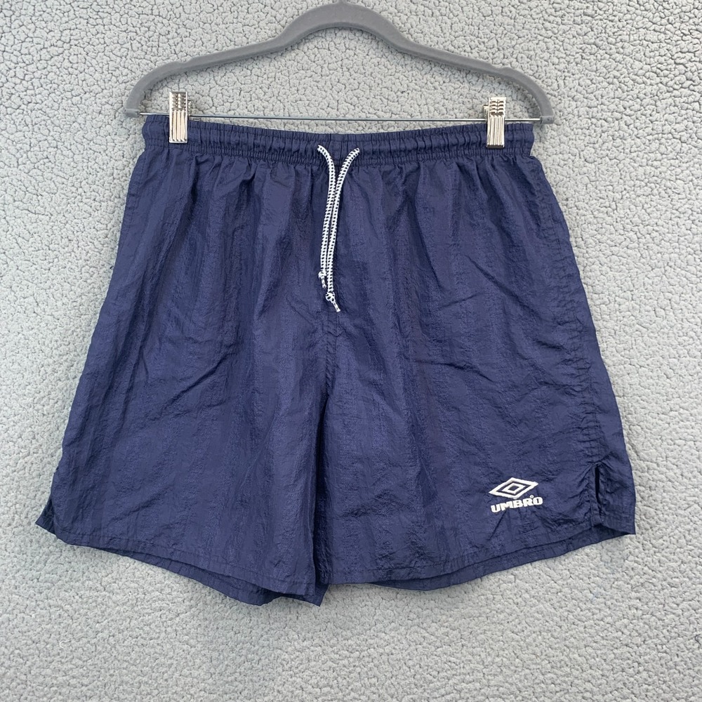 Vintage 90s Umbro Satin Shiny Soccer Futbol Shorts Size Medium Blue Drawstring